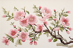梅花刺绣中国传统国画风摄影图