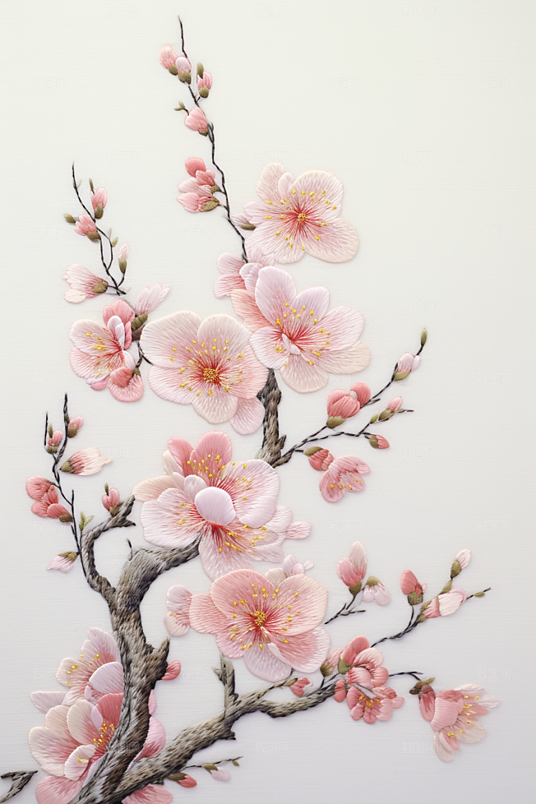 梅花刺绣中国传统苏绣摄影图