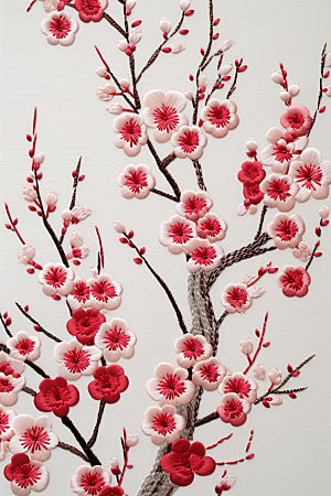 梅花刺绣国画风中国传统摄影图