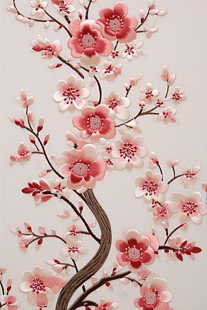 梅花刺绣中国风国画风摄影图