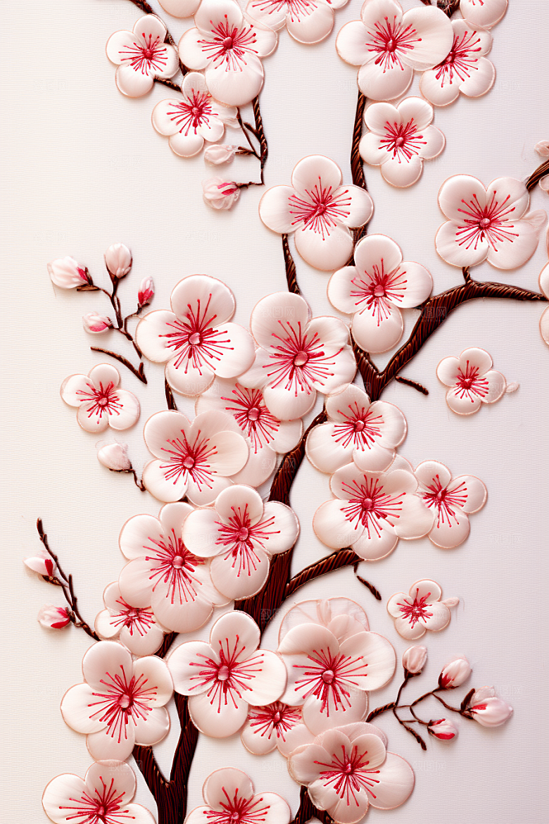 梅花刺绣苏绣精致摄影图