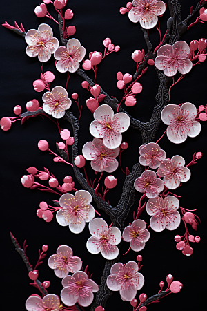 梅花刺绣高清中国传统摄影图