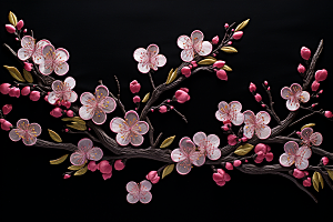 梅花刺绣中国风精致摄影图