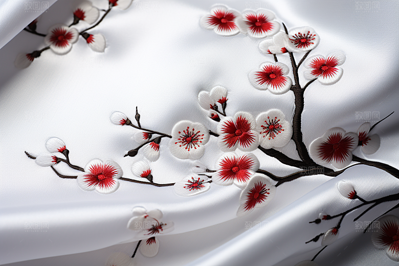 梅花刺绣苏绣国画风摄影图