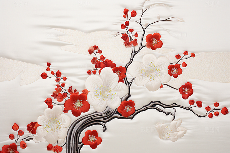 梅花刺绣中国风苏绣摄影图