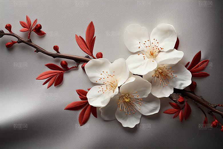 梅花刺绣苏绣高清摄影图