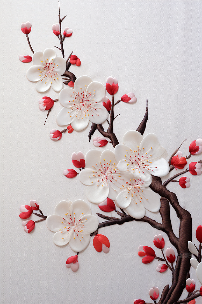梅花刺绣精致苏绣摄影图