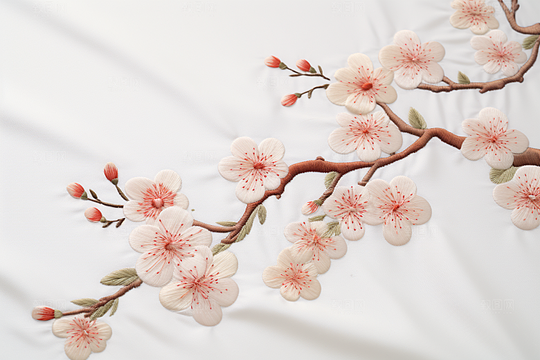 梅花刺绣精致技艺摄影图
