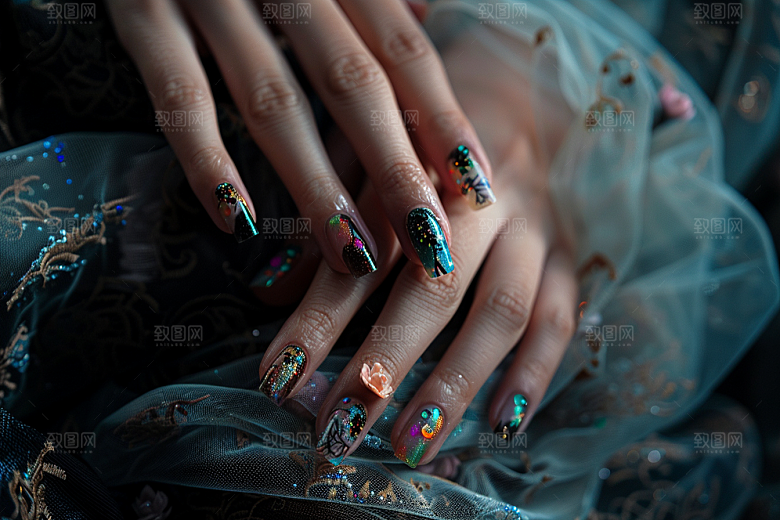 精致美甲华丽化妆素材
