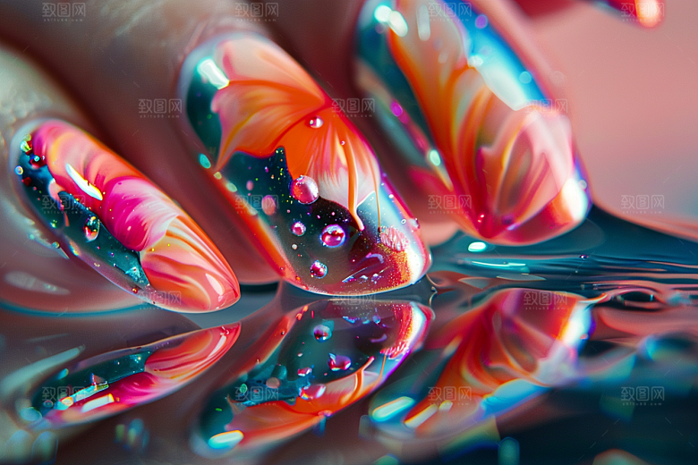 精致美甲唯美展示素材
