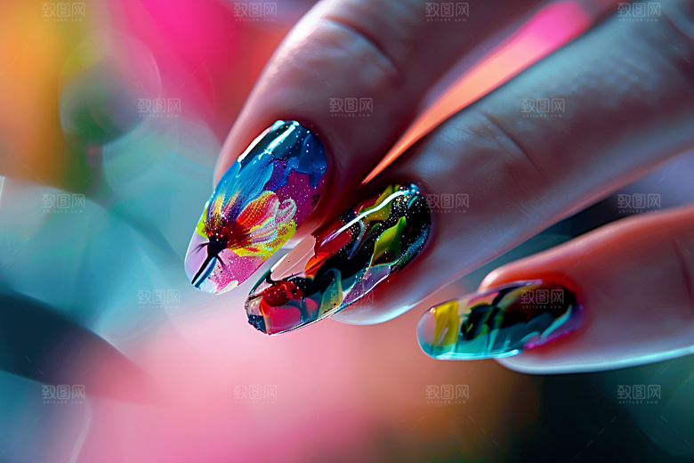 精致美甲展示唯美素材