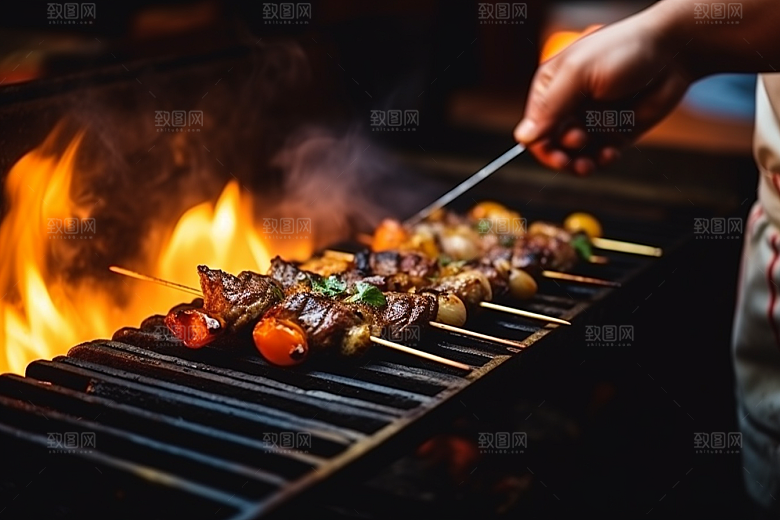 烧烤烤肉羊肉串牛肉串素材