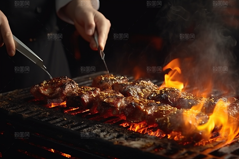 烧烤烤肉撸串美味素材