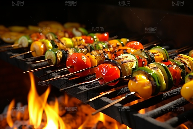 火热烤串美味夜宵摄影图
