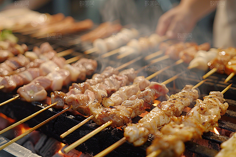 火热烤串美味美食摄影图