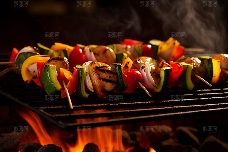 火热烤串肉串烤肉摄影图