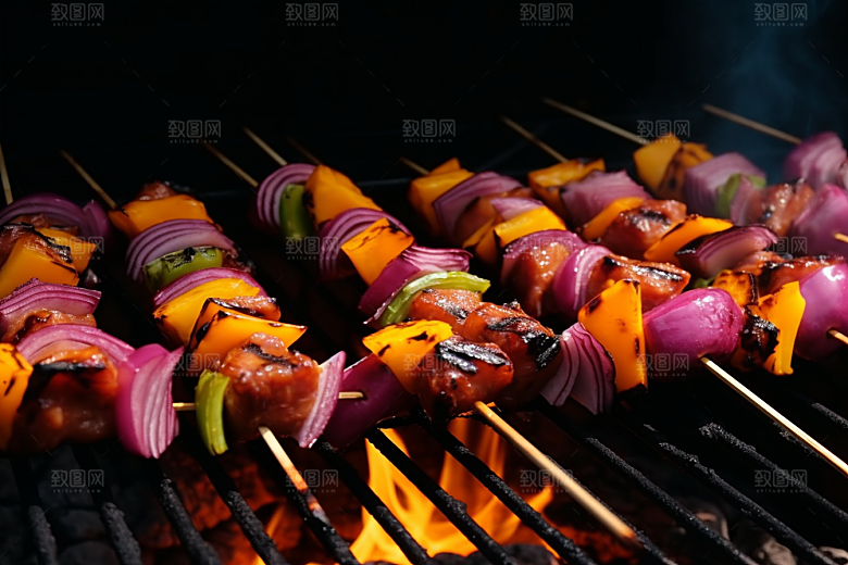 火热烤串肉串夏季摄影图