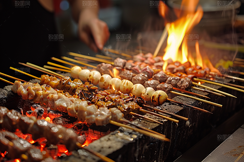 火热烤串美味美食摄影图