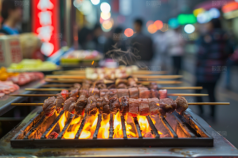 火热烤串烟熏火燎美食摄影图