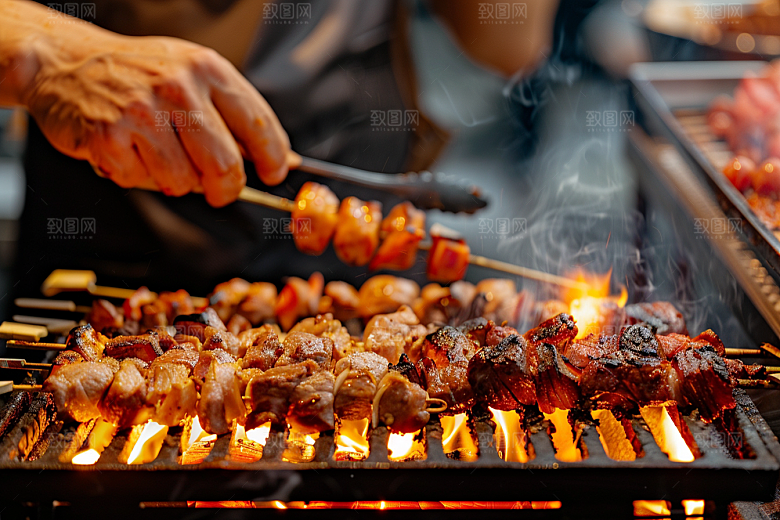 火热烤串烤肉烟熏火燎摄影图