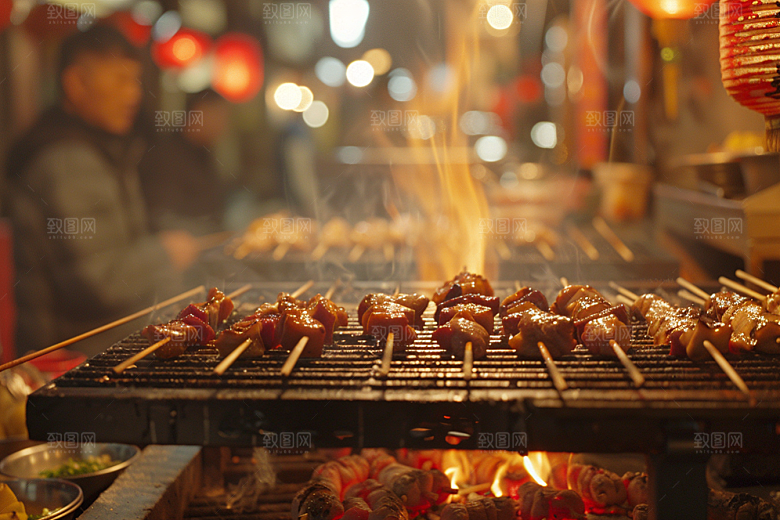 火热烤串烟熏火燎肉串摄影图
