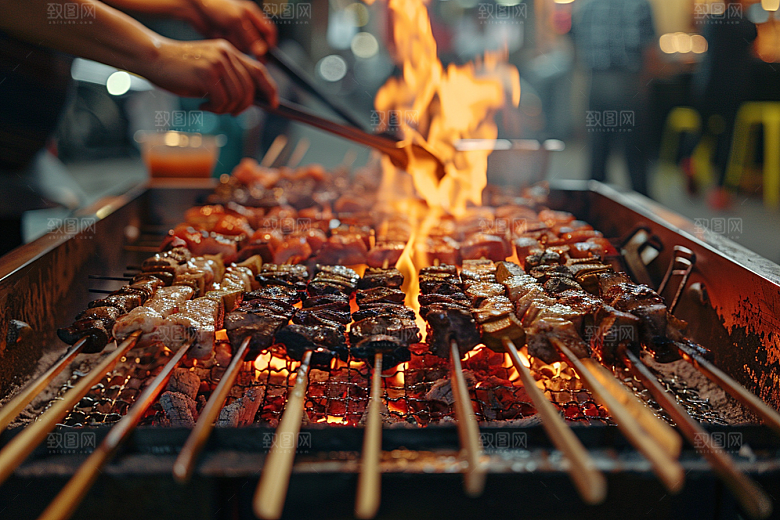 火热烤串小吃夏季摄影图