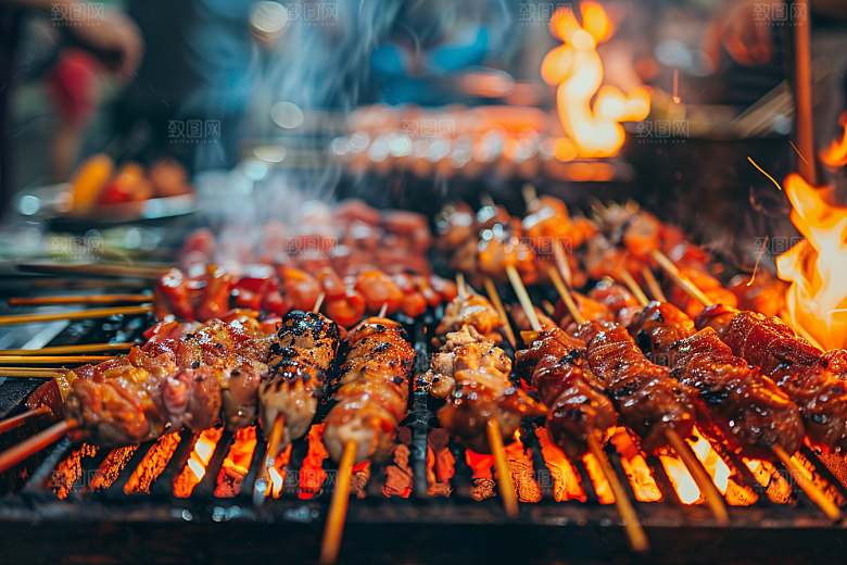 火热烤串肉串炙烤摄影图