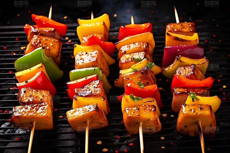 火热烤串美食烤肉摄影图