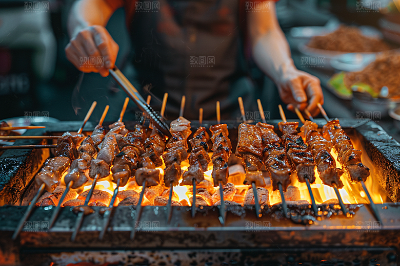 火热烤串美味夏季摄影图