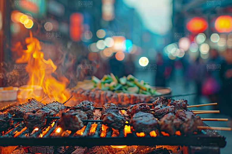 火热烤串夜宵肉串摄影图