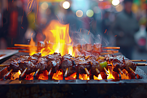 火热烤串小吃肉串摄影图