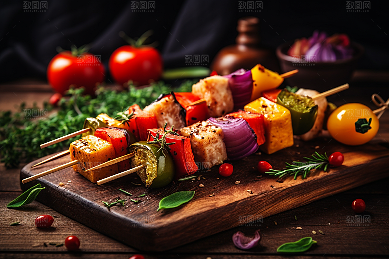 火热烤串肉串美味摄影图