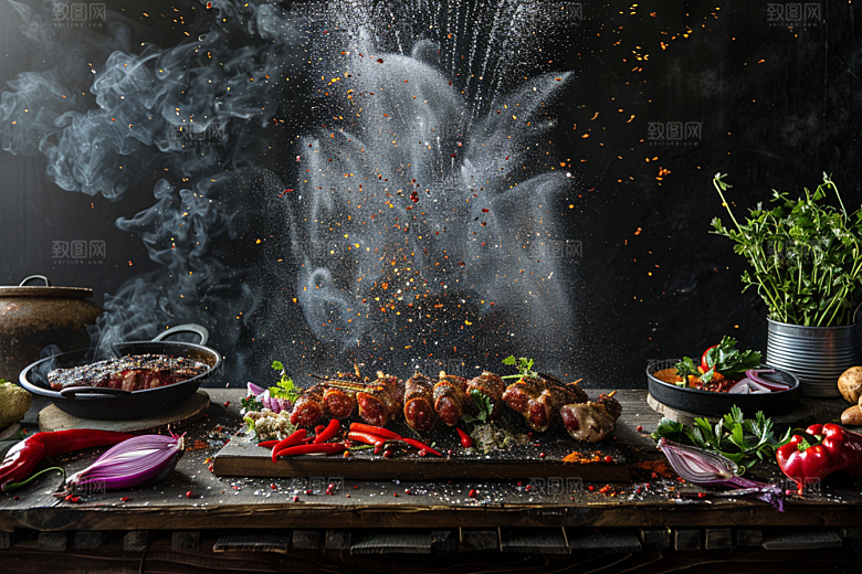 火热烤串烤肉香酥摄影图