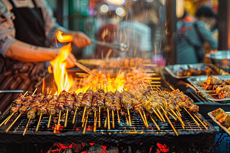 火热烤串香酥夜宵摄影图