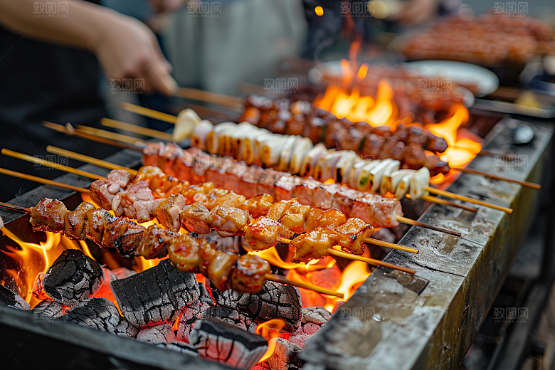 火热烤串夏季美味摄影图