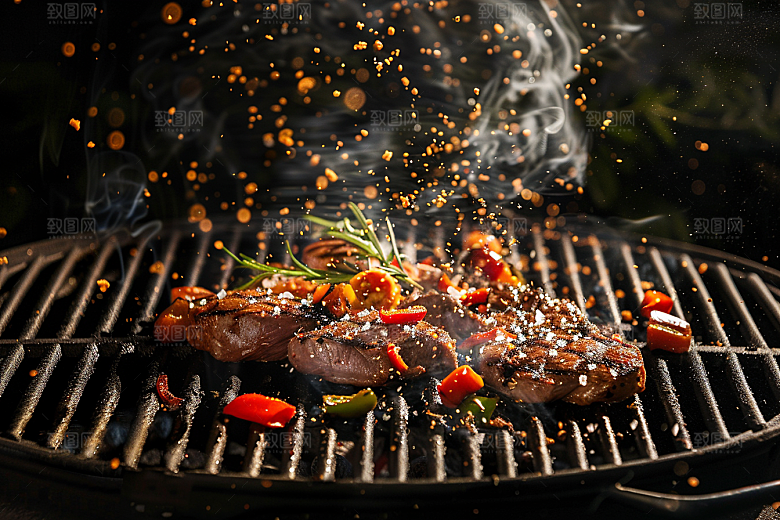火热烤串肉串夏天摄影图