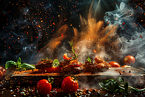 火热烤串肉串夏天摄影图