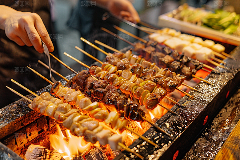 火热烤串肉串烤肉摄影图