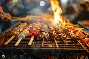 火热烤串高清肉串摄影图