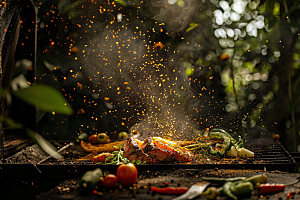 火热烤串肉串小吃摄影图