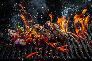 火热烤串肉串烟熏火燎摄影图