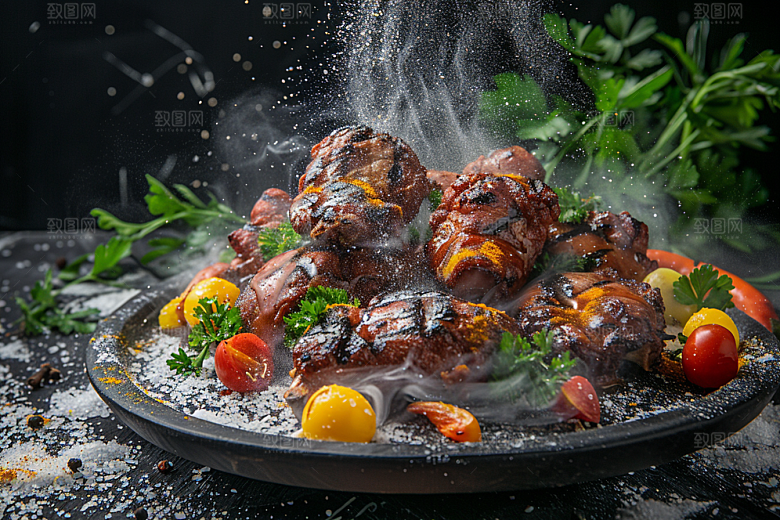 火热烤串肉串美食摄影图