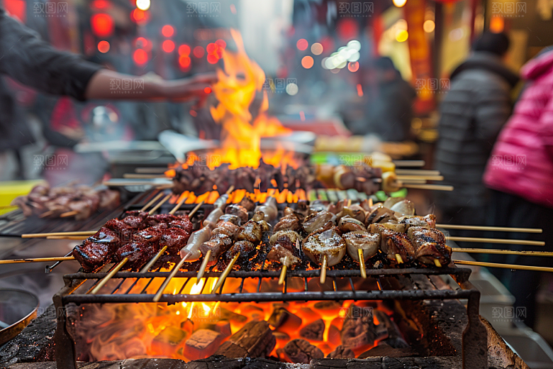 火热烤串肉串夏季摄影图