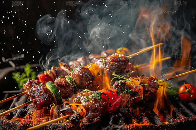 火热烤串夏季肉串摄影图