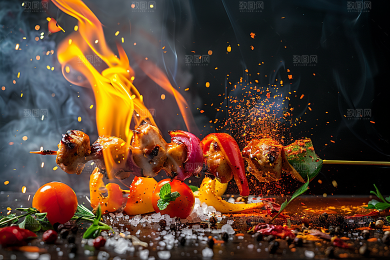 火热烤串烟熏火燎肉串摄影图
