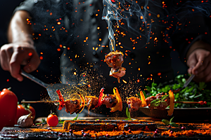 火热烤串肉串美食摄影图