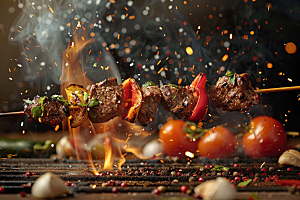 火热烤串香酥肉串摄影图