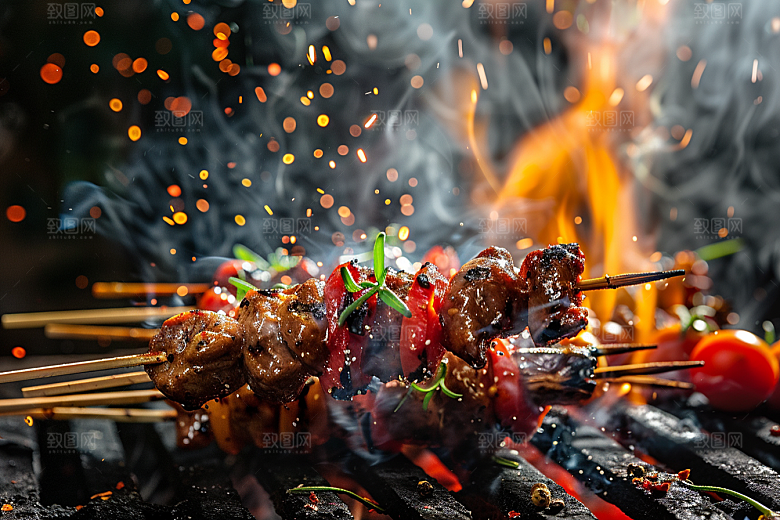 火热烤串美食烤肉摄影图