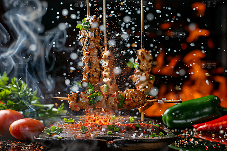 火热烤串肉串烤肉摄影图