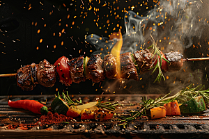 火热烤串烤肉肉串摄影图